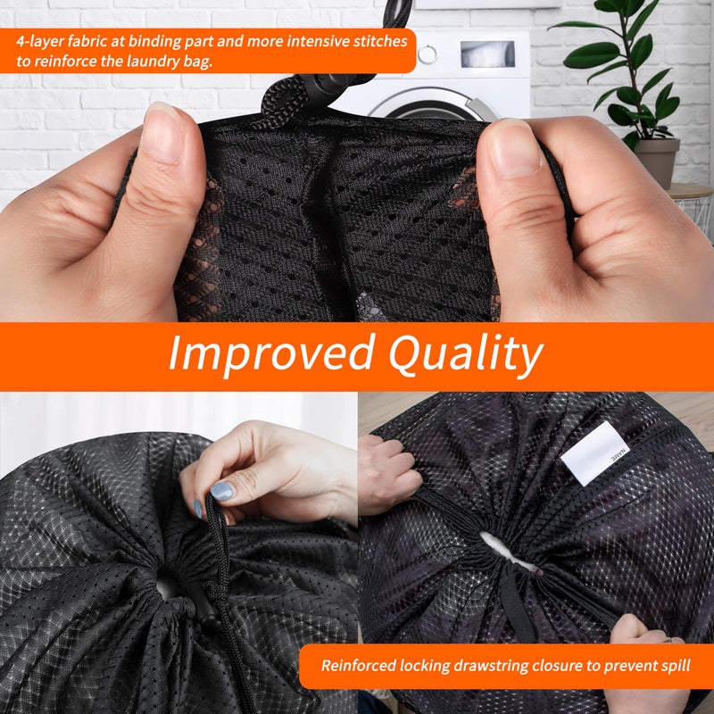 Polecasa Extra Heavy Duty Large Diamond Mesh Laundry Bags with Drawstring Closure & ID Tag, 2 Pack 24 x 36 inches Washable Storage Bag for College, Travel, Sports, Dorms, Black - Image 4